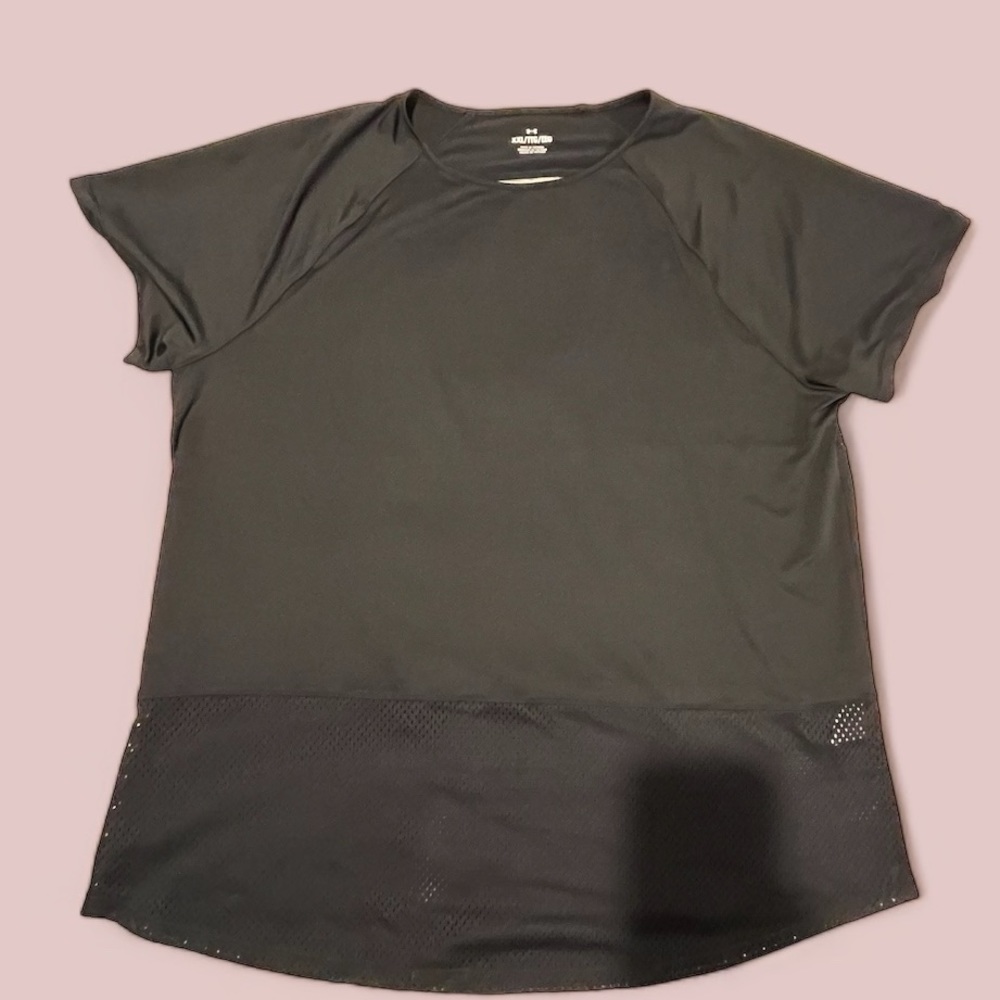 Under Armour black workout shirt with mesh detail along the bottom. Size XXL